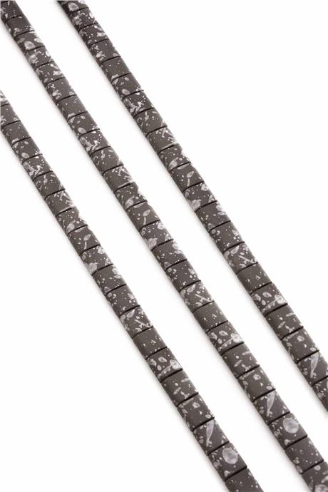 Hematite Natural Stone Matte Mottled Light Grey Square Cut Double Hole 6x6mm String Of Beads