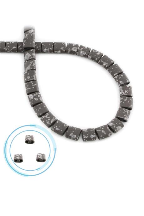 Hematite Natural Stone Matte Mottled Light Grey Square Cut Double Hole 6x6mm String Of Beads