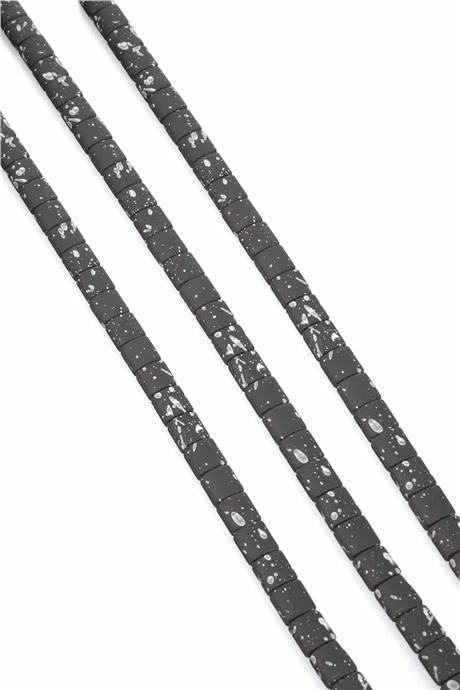 Hematite Natural Stone Matte Mottled Light Grey Square Cut 7x7mm String Of Beads