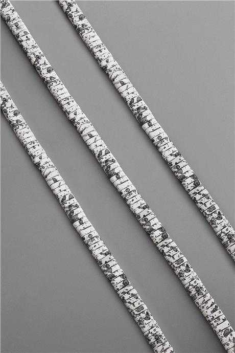 Hematite Natural Stone Matte Mottled White Double Hole 6x2mm String Of Beads