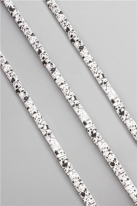 Hematite Natural Stone Matte Mottled White Double Hole 4x2mm String Of Beads