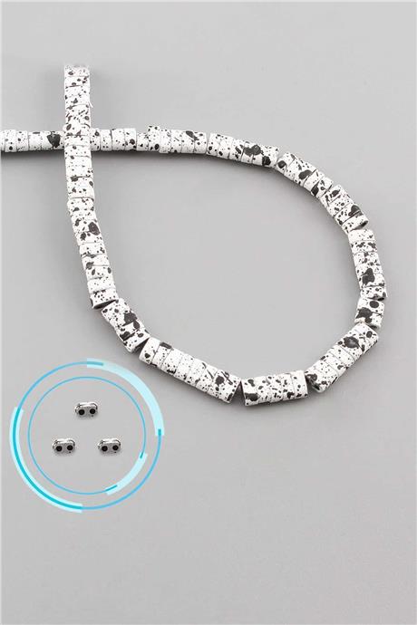 Hematite Natural Stone Matte Mottled White Double Hole 4x2mm String Of Beads