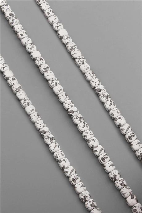 Hematit Taşı Yassı Kare Kanallı Kesim Beyaz 6x6mm Doğal Taş Dizi