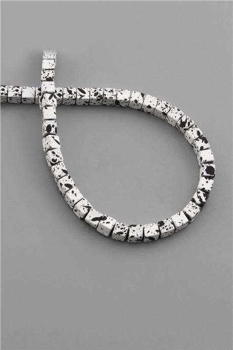 Hematite Natural Stone Matte Mottled White Square Cut 4x4mm String Of Beads