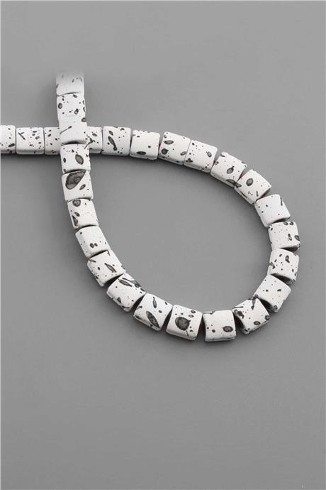 Hematit Taşı Bombeli Kare Kanallı Kesim Beyaz 7x7mm Doğal Taş Dizi