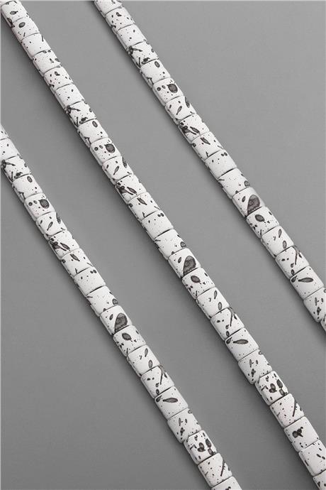 Hematit Taşı Bombeli Kare Kanallı Kesim Beyaz 7x7mm Doğal Taş Dizi