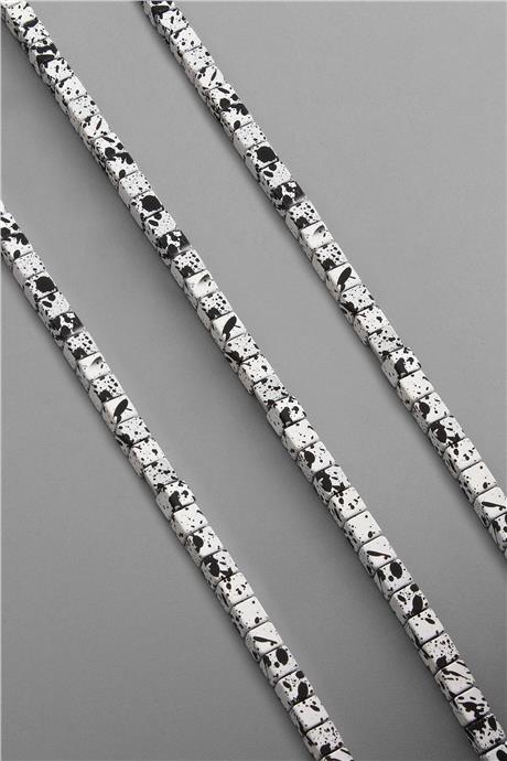 Hematite Natural Stone Matte Mottled White Square Cut 4x4mm String Of Beads