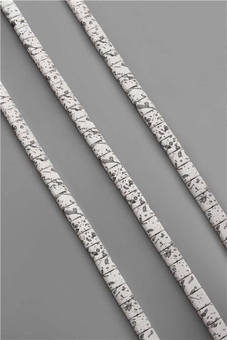 Hematite Natural Stone Matte Mottled White Square Cut Double Hole 6x6mm String Of Beads