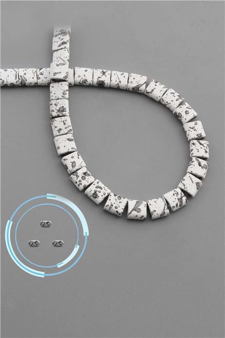 Hematite Natural Stone Matte Mottled White Square Cut Double Hole 6x6mm String Of Beads