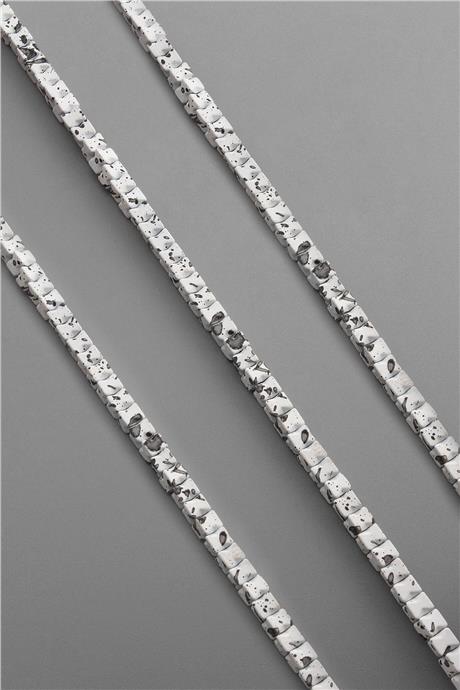 Hematite Natural Stone Matte Mottled White Cube Cut 4x4mm String Of Beads