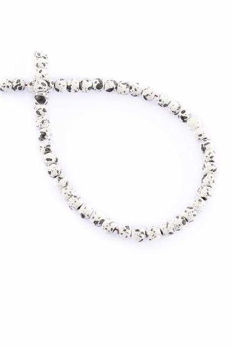 Hematite Natural Stone Matte Mottled White Globe Cut 4mm String Of Beads