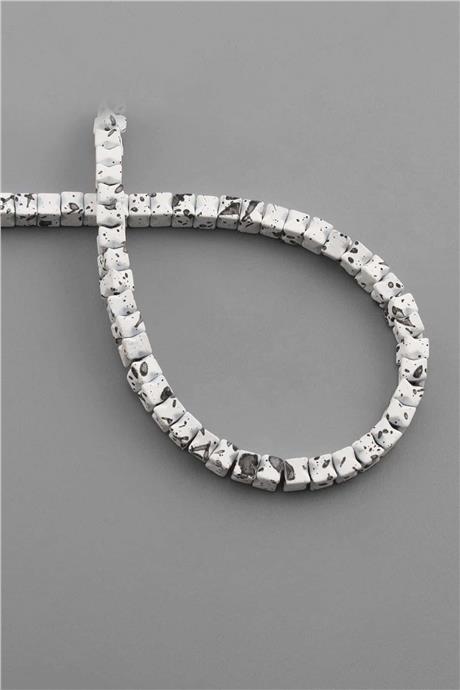 Hematite Natural Stone Matte Mottled White Cube Cut 4x4mm String Of Beads