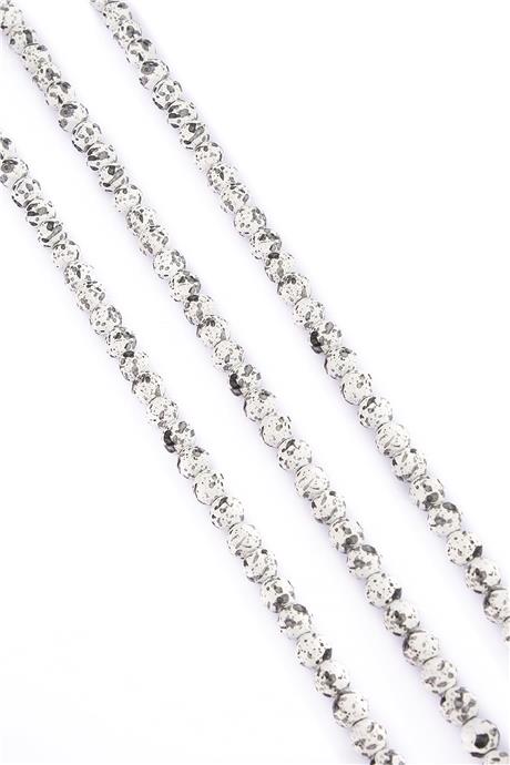 Hematite Natural Stone Matte Mottled White Globe Facet Cut 6mm String Of Beads