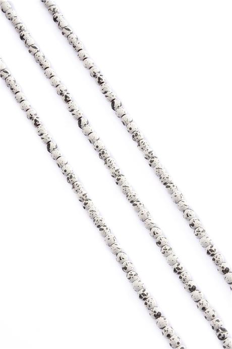 Hematite Natural Stone Matte Mottled White Globe Cut 4mm String Of Beads