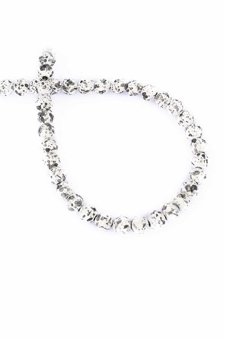 Hematite Natural Stone Matte Mottled White Globe Facet Cut 6mm String Of Beads