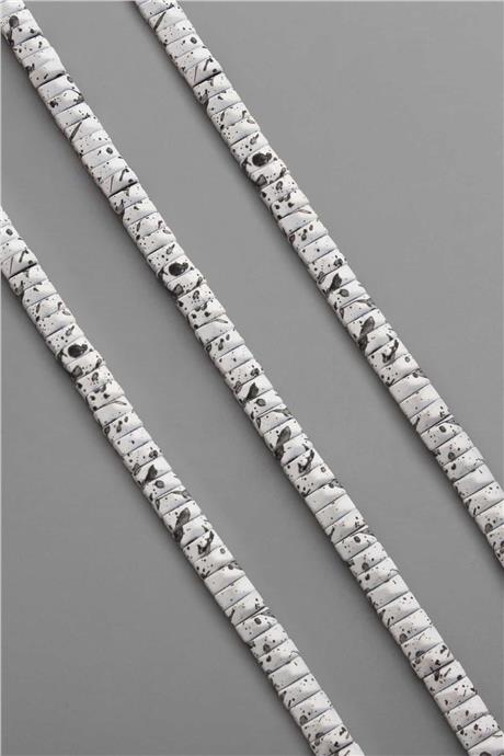 Hematite Natural Stone Matte Mottled White Pyramid Cut Double Hole 6x3mm String Of Beads