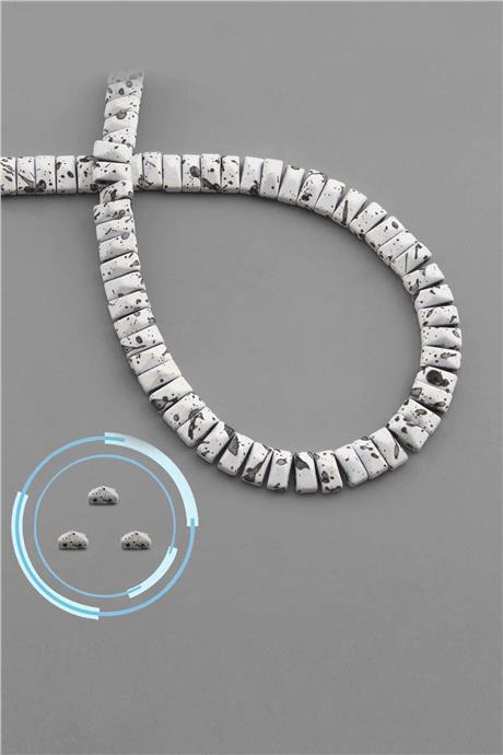 Hematite Natural Stone Matte Mottled White Pyramid Cut Double Hole 6x3mm String Of Beads