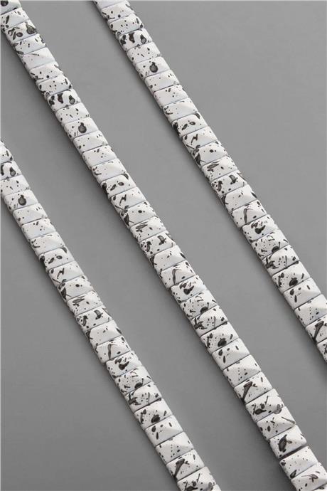Hematite Natural Stone Matte Mottled White Pyramid Cut Double Hole 8x5mm String Of Beads