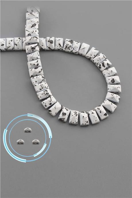 Hematite Natural Stone Matte Mottled White Pyramid Cut Double Hole 8x5mm String Of Beads