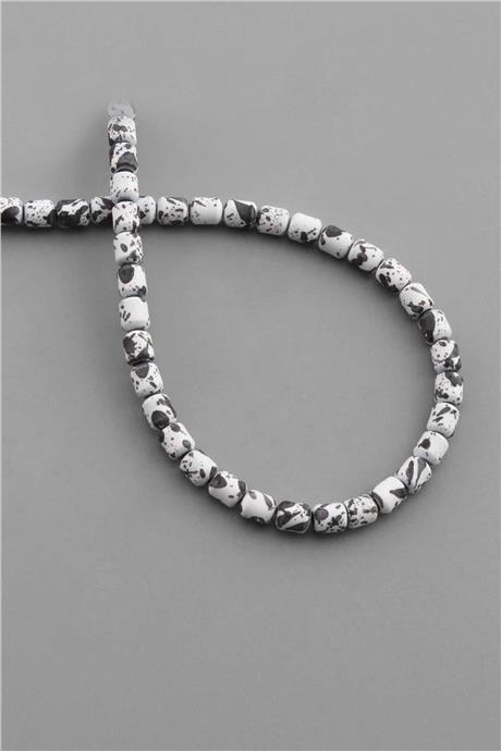 Hematite Natural Stone Matte Mottled White Cylinder Cut 4x5mm String Of Beads