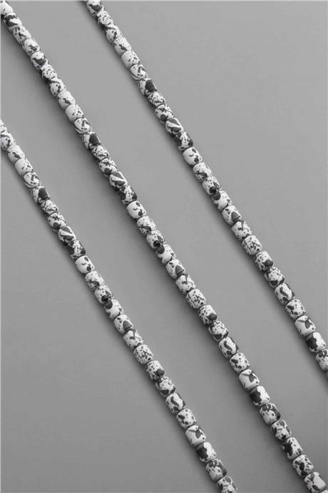 Hematite Natural Stone Matte Mottled White Cylinder Cut 4x5mm String Of Beads