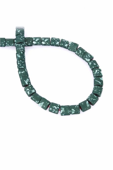 Hematite Natural Stone Matte Mottled Khaki Green Square Cut 7x7mm String Of Beads