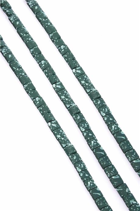 Hematite Natural Stone Matte Mottled Khaki Green Square Cut 7x7mm String Of Beads
