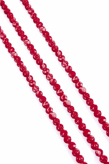 Hematite Natural Stone Matte Mottled Red Globe Facet Cut 6mm String Of Beads