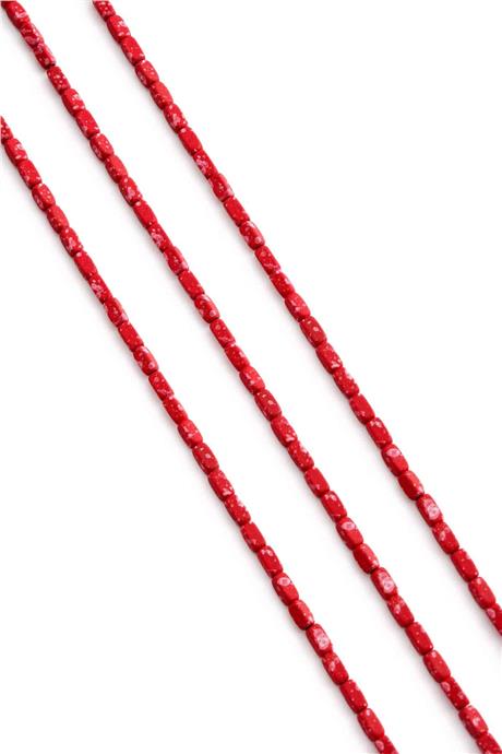 Hematite Natural Stone Matte Mottled Red Rectangular Cut 2x4mm String Of Beads