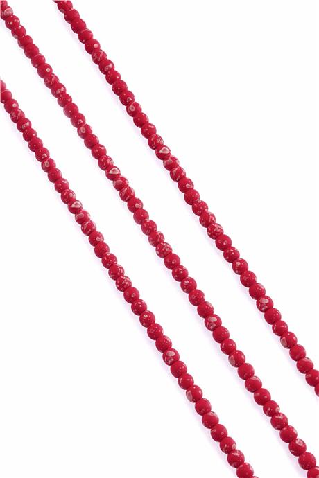 Hematite Natural Stone Matte Mottled Red Globe Cut 4mm String Of Beads