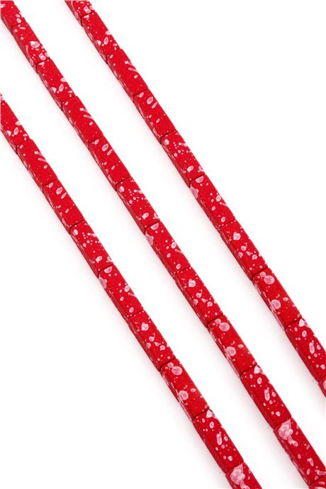 Hematite Natural Stone Matte Mottled Red Rectangular Cut 4x13mm String Of Beads