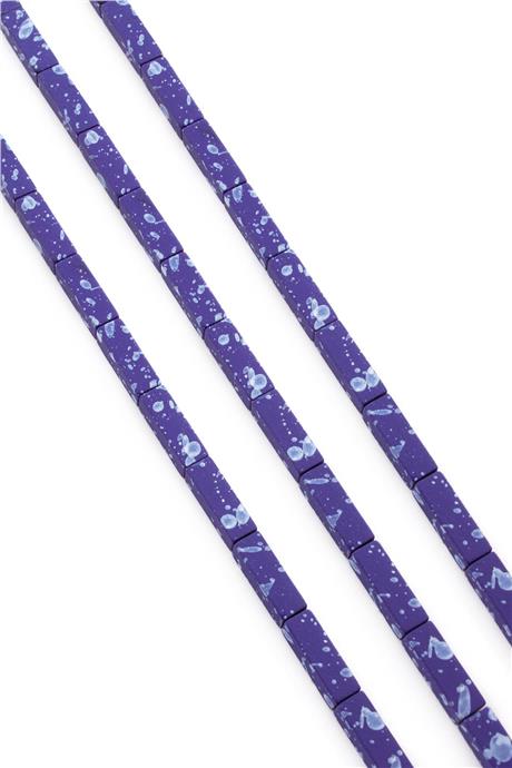 Hematite Natural Stone Matte Mottled Dark Blue Rectangular Cut 4x13mm String Of Beads