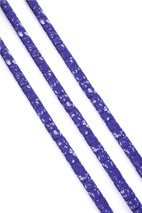 Hematite Natural Stone Matte Mottled Dark Blue Square Cut 7x7mm String Of Beads