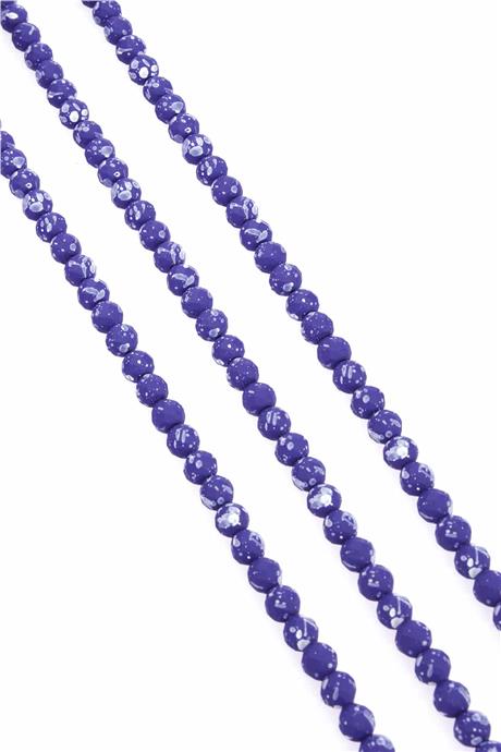 Hematite Natural Stone Matte Mottled Dark Blue Globe Facet Cut 6mm String Of Beads