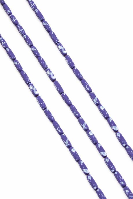 Hematite Natural Stone Matte Mottled Dark Blue Rectangular Cut 3x9mm String Of Beads