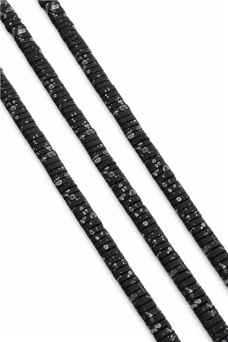 Hematite Natural Stone Matte Mottled Black Double Hole 6x2mm String Of Beads