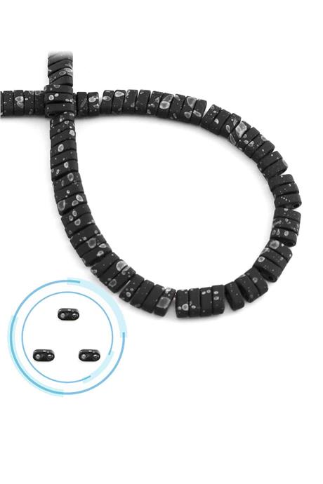 Hematite Natural Stone Matte Mottled Black Double Hole 6x2mm String Of Beads