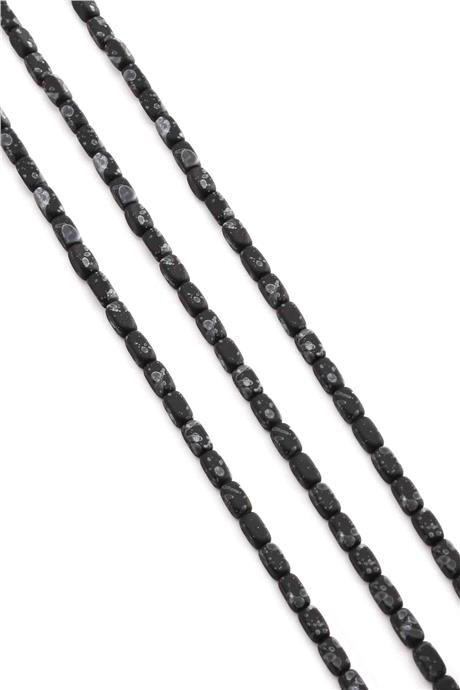 Hematite Natural Stone Matte Mottled Black Rectangular Cut 3x5mm String Of Beads
