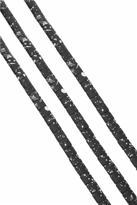 Hematit Taşı Bombeli Kare Kanallı Kesim Mat Siyah 7x7mm Doğal Taş Dizi