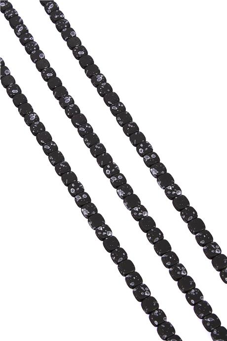 Hematit Taşı Yassı Kare Kanallı Kesim Mat Siyah 6x6mm Doğal Taş Dizi