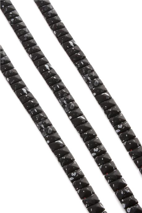 Hematite Natural Stone Matte Mottled Black Pyramid Cut Double Hole 8x5mm String Of Beads