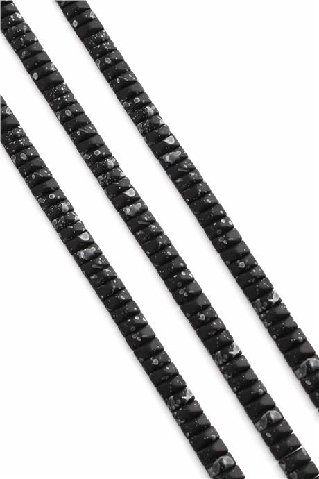 Hematite Natural Stone Matte Mottled Black Pyramid Cut Double Hole 6x3mm String Of Beads