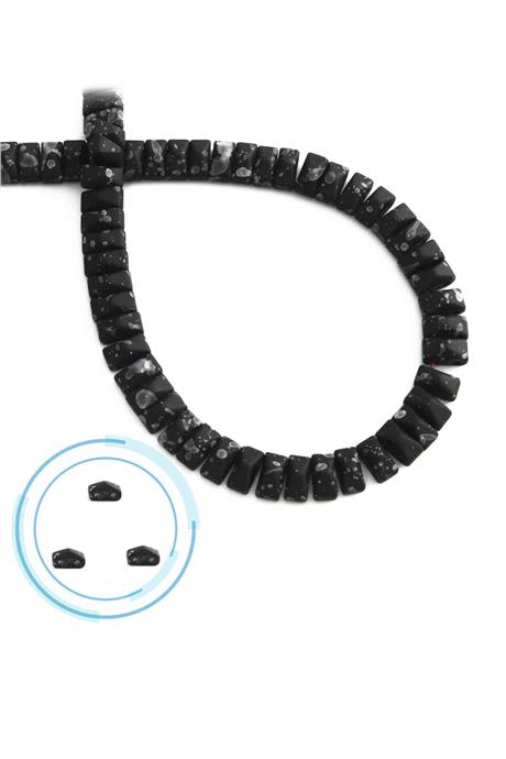 Hematite Natural Stone Matte Mottled Black Pyramid Cut Double Hole 6x3mm String Of Beads