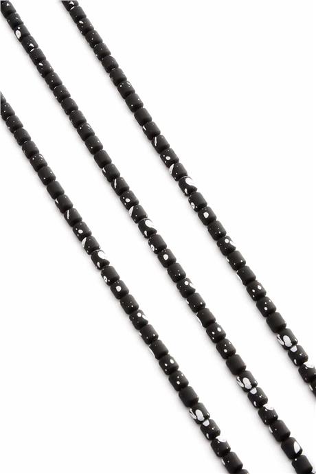 Hematite Natural Stone Matte Mottled Black Cylinder Cut 4x5mm String Of Beads