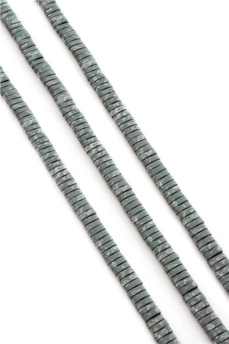 Hematite Natural Stone Matte Mottled Water Green Double Hole 6x2mm String Of Beads