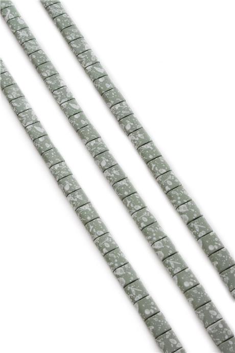 Hematite Natural Stone Matte Mottled Water Green Square Cut Double Hole 6x6mm String Of Beads