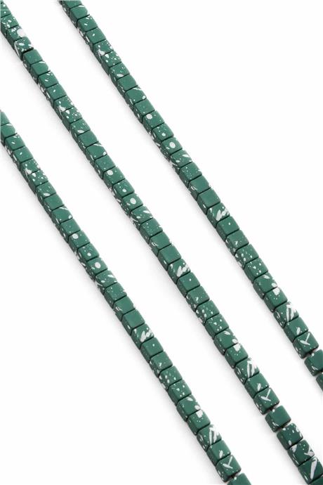 Hematite Natural Stone Matte Mottled Green Cube Cut 4x4mm String Of Beads