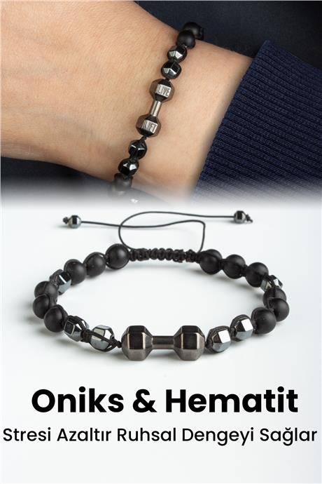 Hematit Doğal Taş Mat Füme Dambıl Kesim Makrome Bileklik