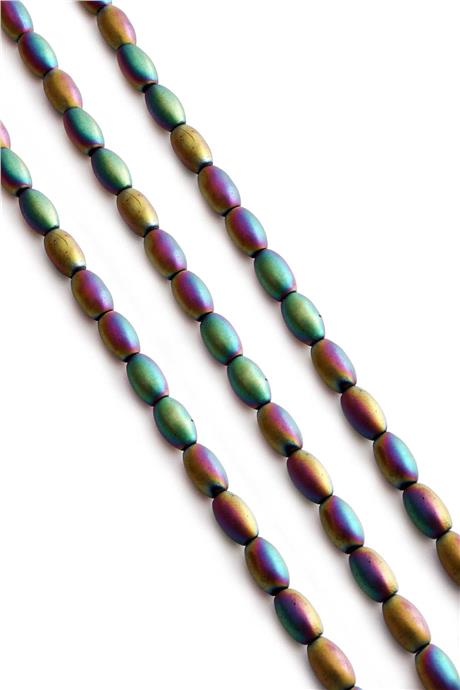 Hematite Natural Stone Matte Rainbow Barley Cut 5x8mm String Of Beads