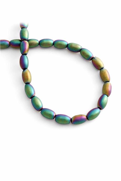 Hematite Natural Stone Matte Rainbow Barley Cut 5x8mm String Of Beads